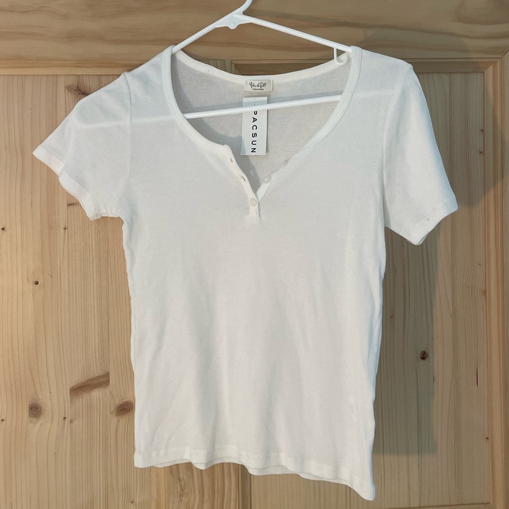 Brandy Melville White Button Up Tee